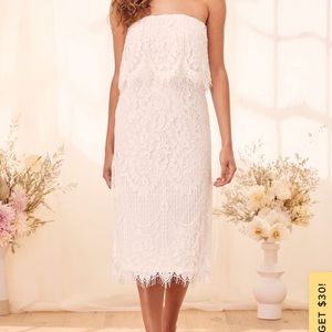 Lulus Delia White Lace Strapless Midi Dress size XL